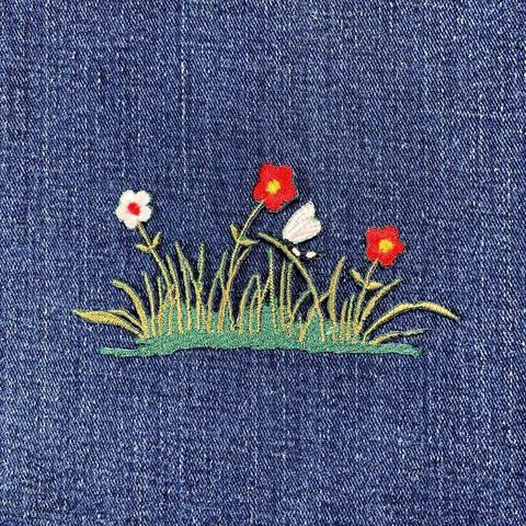 Dragonfly & Flowers Applique Patch - Grass Insect Embroidered Nature Badge 4.25" (Iron On)