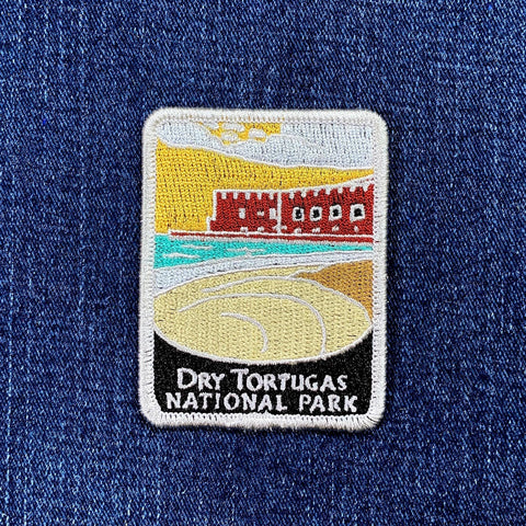 Embroidered patch of Dry Tortugas National Park on a denim background