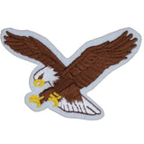 A patch depicting an eagle in flight, with a white felt background and brown detailing.