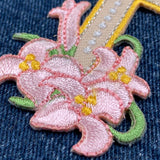 Cross & Lily Applique Patch - Easter Lilies Flowers Christian Embroidered Badge 2-3/8" (Iron on)