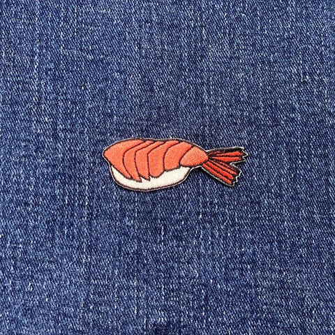 Sushi Applique Patch - Embroidered Ebi Nigiri Shrimp Badge 2" (Iron Or Sew On)