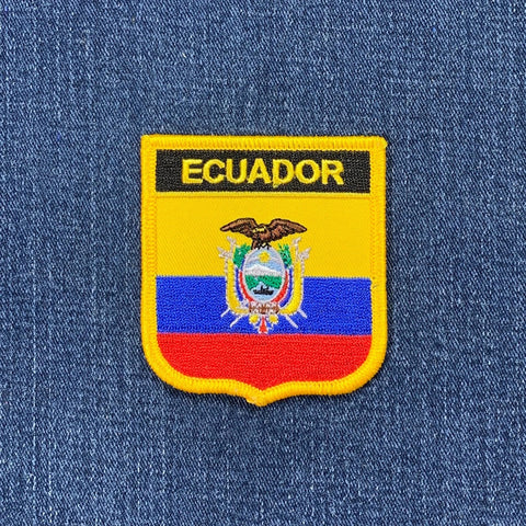 Ecuador patch with national colors on a denim background