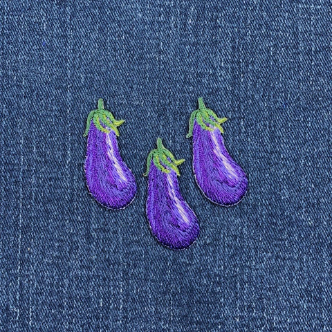 3-Pack Eggplant Applique Patch - Embroidered Vegetable & Food Badge 1-3/8" (Iron On)