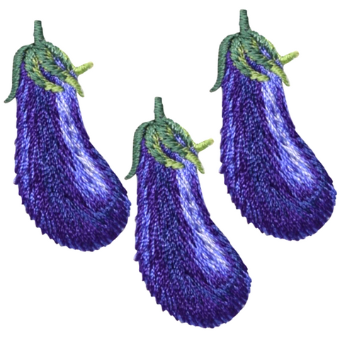 Eggplant Applique Patch - Food, Vegetable, Veggie Badge 1-3/8" (3-Pack, Iron on)