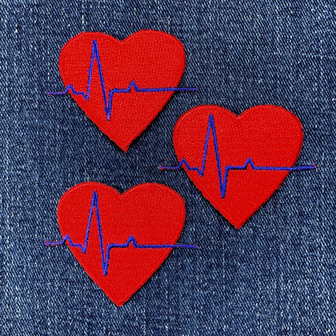 Heart EKG Applique Patch - Embroidered Doctor & Nurse Medical Badge 2" (Iron On)