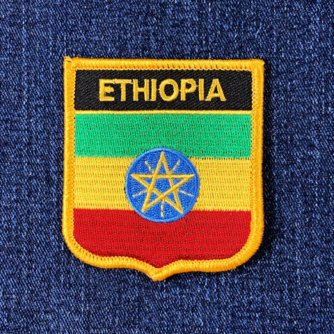 Ethiopian flag patch on a denim background