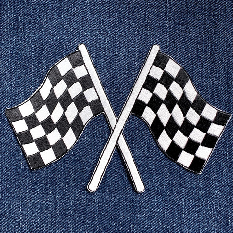 Checkered Flags Applique Patch - Embroidered Racing Badge 6" (Iron On)