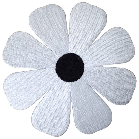 Extra Large Daisy Applique Patch - White Black Flower Bloom Badge 4" (Iron on)