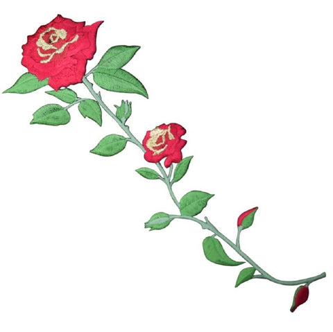 Extra Large Red Rose Applique Patch - Gold Accents Flower Bloom 9" (Iron on)