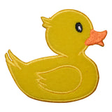 Yellow rubber duck patch on a white background
