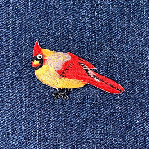 Cardinal Applique Patch - Embroidered Female Bird Badge 2.25" (Iron On)