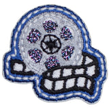Embroidered patch of a film reel on a white background
