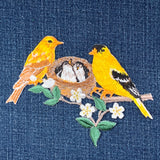 Finch Nest & Chicks Applique Patch - Embroidered Goldfinch Baby Bird Badge 4.75" (Iron On)