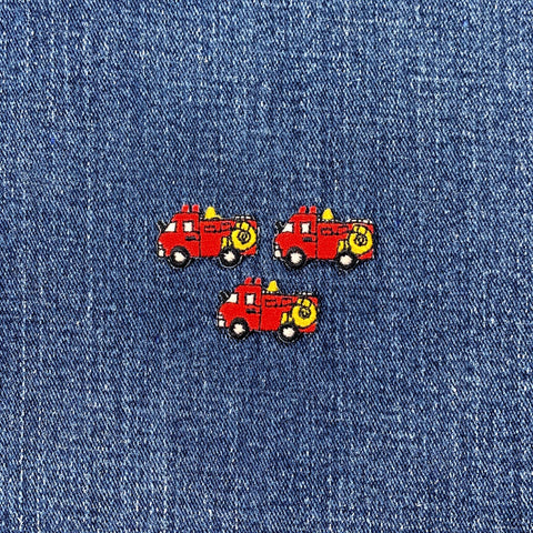 3-Pack Fire Truck Applique Patch - Mini Embroidered Firetruck Badge 1" (Iron On)