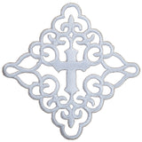 Cross Applique Patch - Fleur de Lis Baptism First Communion Embroidered Jesus Badge 3" (Iron On)