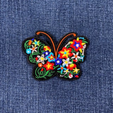 Butterfly & Flowers Applique Patch - Embroidered Colorful Floral Insect Badge 3" (Iron On)