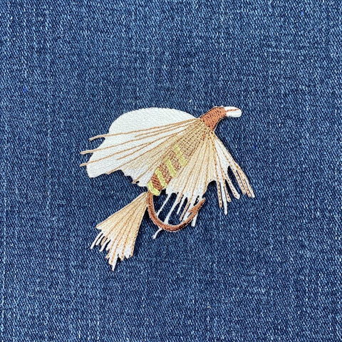 Fly Fishing Lure Applique Patch - Gold Ribbed Hare's Ear Embroidered Badge 3" (Iron On)