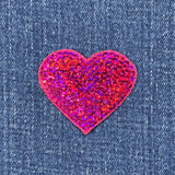 Hot Pink Heart Applique Patch - Sequin Fuchsia Badge 1.75" (Iron On)