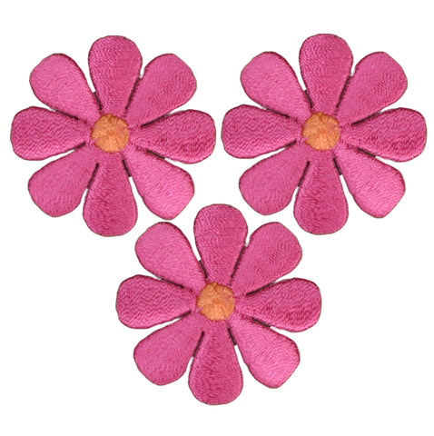 Medium Daisy Applique Patch - Fuchsia Orange Flower Bloom 1.5" (3-Pack, Iron on)