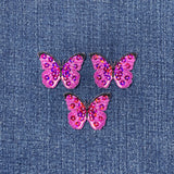 3-Pack Butterfly Applique Patch - Embroidered Sequin Pink Fuchsia Badge 1.5" (Iron On)