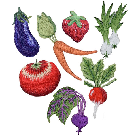 7-Pack Farm & Garden Food Applique Patch Set - Fruit Vegetables Embroidered Badges (Iron on)
