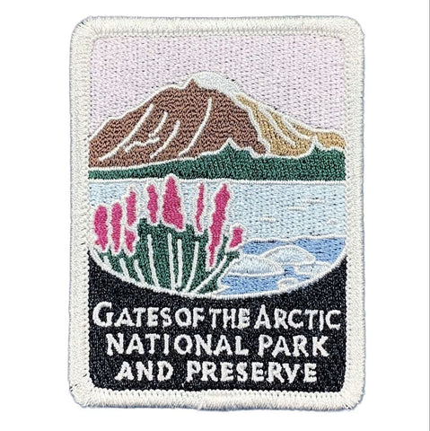 Embroidered patch of Gates of the Arctic National Park and Preserve on a white background