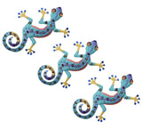Three colorful gecko patches on a white background