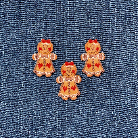 3-Pack Gingerbread Girl Applique Patch - Embroidered Christmas Cookie Badge 1.25" (Iron On)