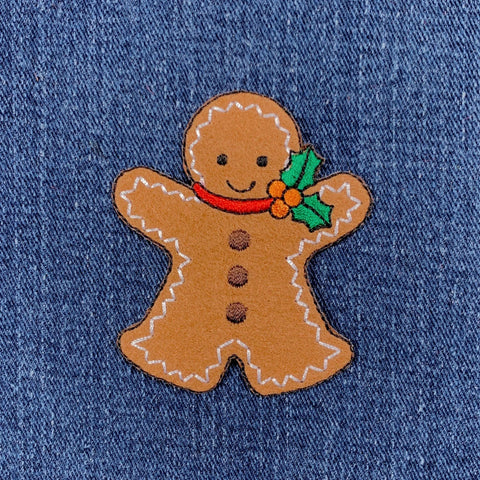 Gingerbread Man Applique Patch - Embroidered Christmas Cookie Badge 2.5" (Iron Or Sew On)