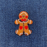 Gingerbread Man With Hearts Applique Patch - Embroidered Christmas Cookie Badge 2.5" (Iron On)