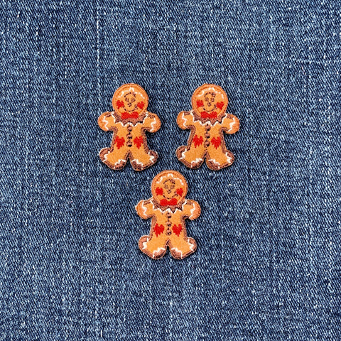 3-Pack Gingerbread Boy Applique Patch - Embroidered Christmas Cookie Badge 1.25" (Iron on)