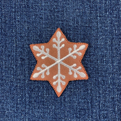 Gingerbread Snowflake Applique Patch - Snow Flake Winter Embroidered Christmas Badge 2.25" (Iron On)
