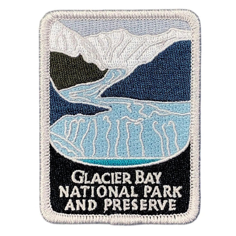 Embroidered patch of Glacier Bay National Park and Preserve on a white background
