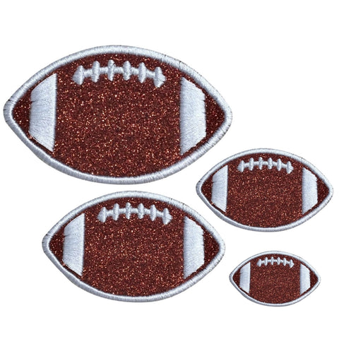Glitter Football Applique Patch Set - Sparkly Sports Ball Badges (4-Pack, Iron on)