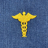 Gold Caduceus Applique Patch - Doctor Nurse EMT Paramedic Medic Embroidered Badge 2-1/4" (Iron on)