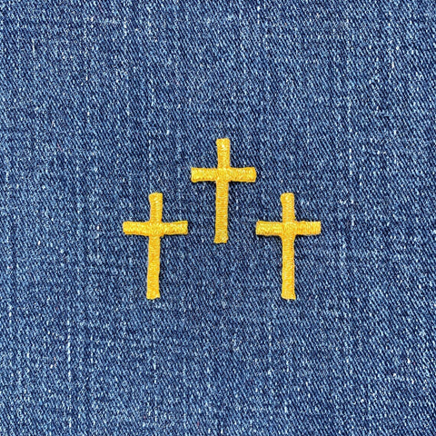 3-Pack Gold Cross Applique Patch - Mini First Communion Baptism Embroidered Badge 1" (Iron on)