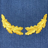 Scrambled Eggs Patch Set - Metallic Gold Military Cap Captain Hat Embroidered Oak Leaves 3.75" (Iron On)