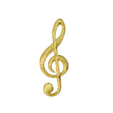 Gold treble clef symbol patch on a white background