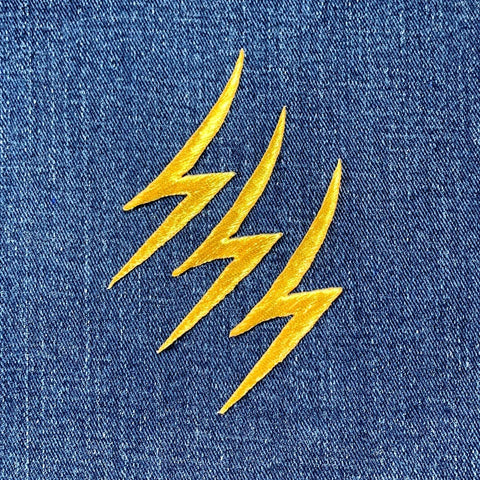3-Pack Lightning Bolt Applique Patch - Embroidered Metallic Gold Badge 2-1/8" (Iron On)