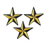 3-Pack Nautical Star Applique Patch - 3D Gold Black Embroidered Star 2" (Iron Or Sew On)