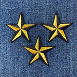 3-Pack Nautical Star Applique Patch - 3D Gold Black Embroidered Star 2" (Iron Or Sew On)