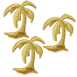 Three gold palm tree applique patches designed as badges for iron on application.