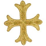 Patonce Applique Patch - Metallic Gold Thread Cross Fleury Fleur de Lis Embroidered Badge 2-1/16" (Iron On)