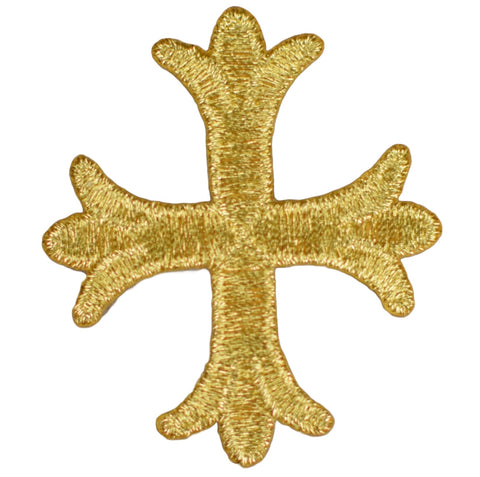 Gold Patonce Applique Patch - Fleury Cross Fleur de Lis Faith Wisdom Chivalry 2-1/16" (Iron on)