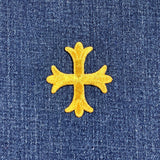 Patonce Applique Patch - Metallic Gold Thread Cross Fleury Fleur de Lis Embroidered Badge 2-1/16" (Iron On)
