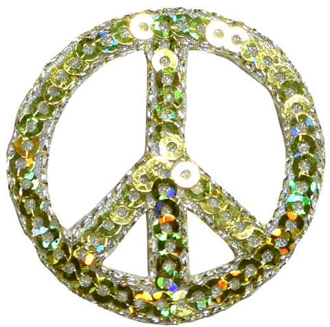 Peace Sign Applique Patch - Sequin Gold Badge 1.5" (Iron on)