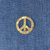 Sequin Peace Sign Applique Patch - Gold Embroidered World Peace Badge 1.5" (Iron on)
