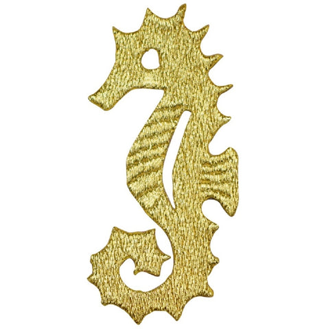 Gold Seahorse Applique Patch - Metallic Thread Ocean Sealife Sea Creature Badge 2.75" (Iron on)