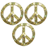 3-Pack Sequin Peace Sign Applique Patch - Gold Embroidered World Peace Badge 1.5" (Iron On)