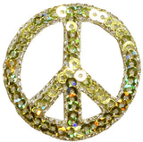 Sequin Peace Sign Applique Patch - Gold Embroidered World Peace Badge 1.5" (Iron on)